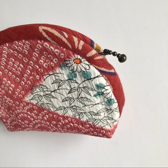 NEW Japanese Coin Purse Pouch Bag Floral Bamboo Print Handmade Small NWOT - Picture 3 of 12